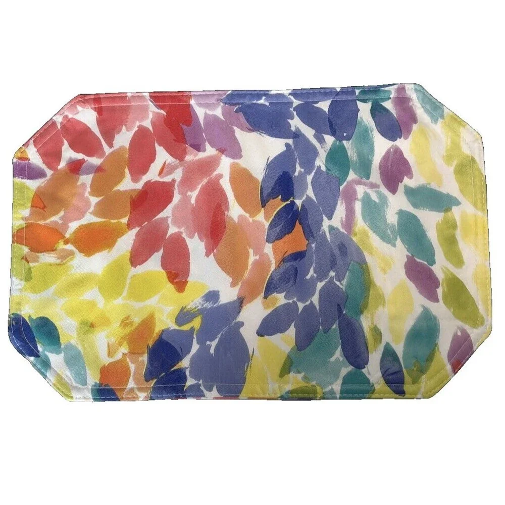 Rainbow Leaves Vinyl Placemats Set of 4 Reversible 12x18 Indoor Outdoor Beach